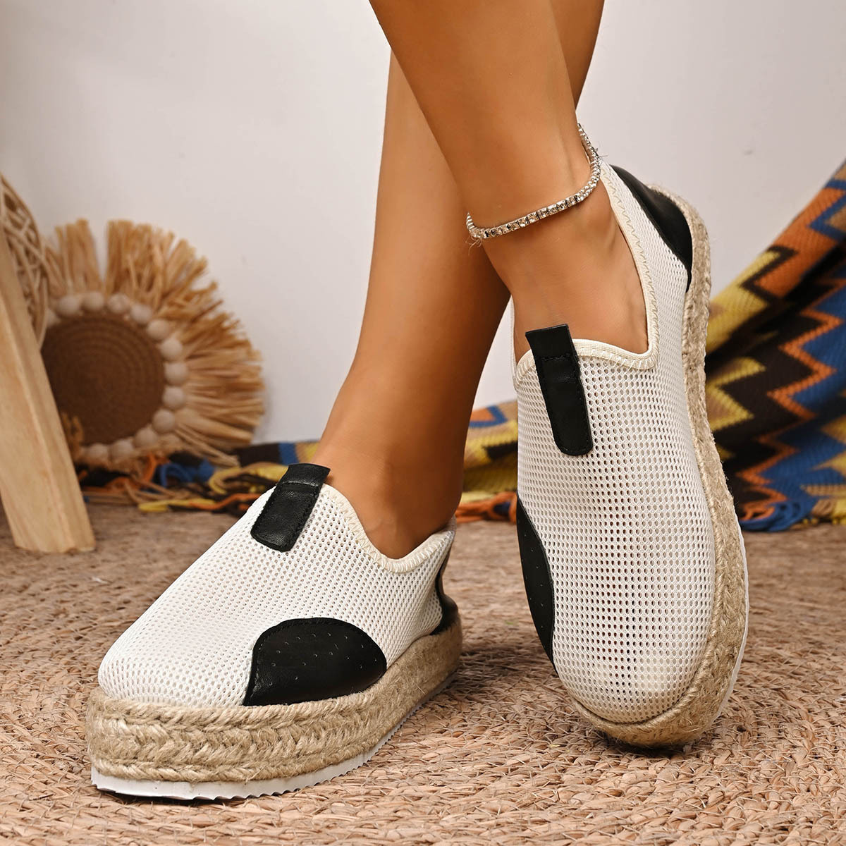 Mesh Espadrille Platform Slip-Ons