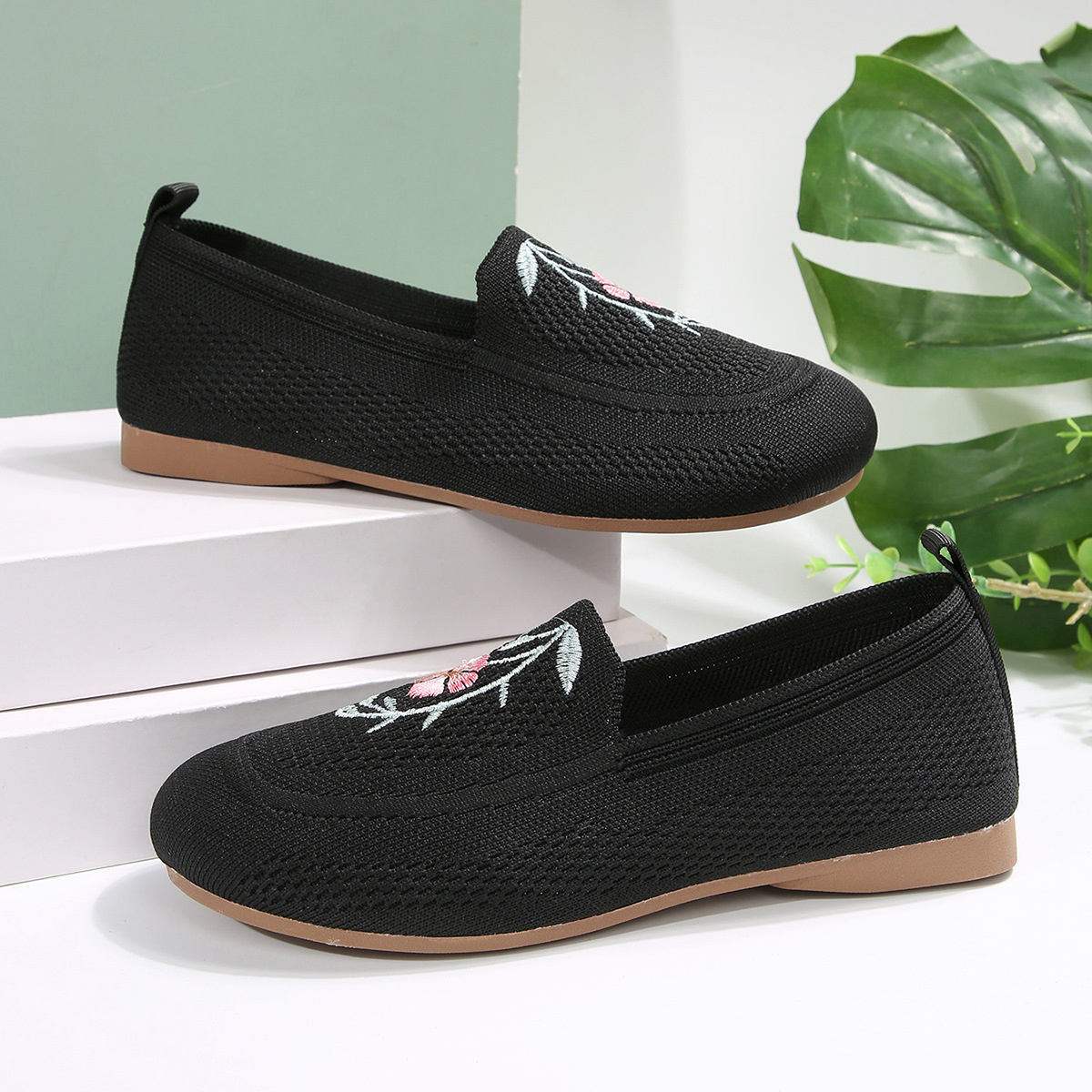 Embroidered Mesh Slip-Ons