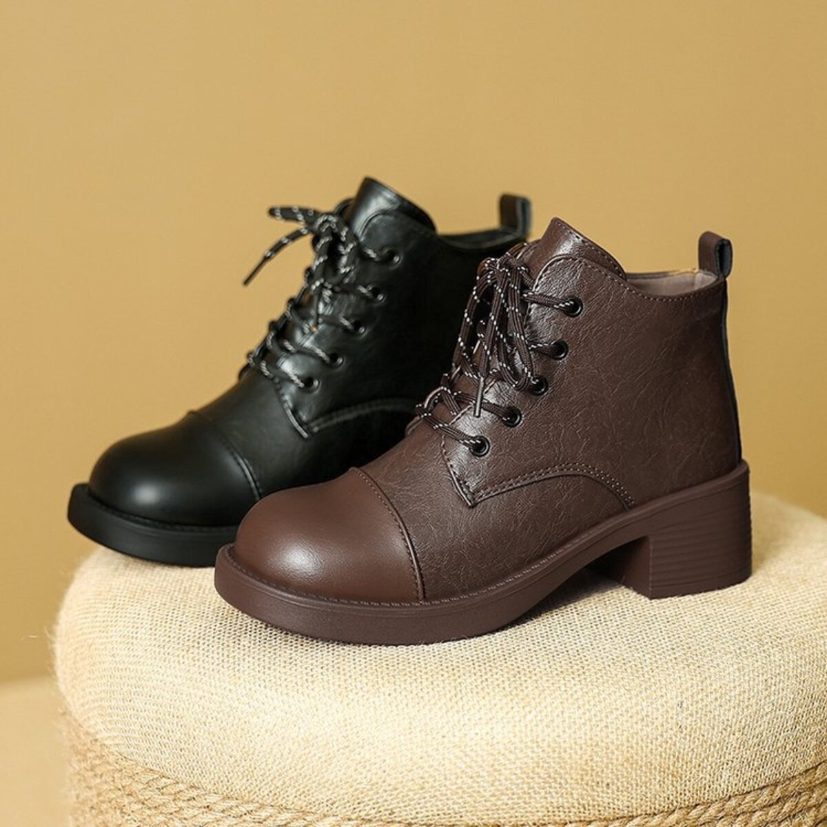 Round Toe Block Heels Boots