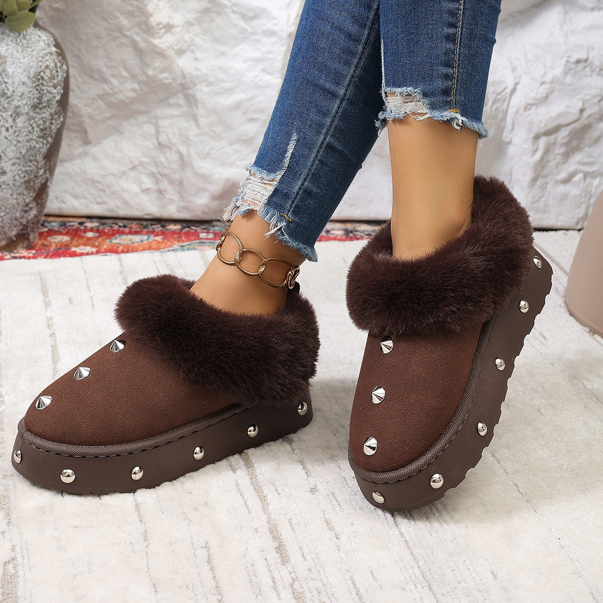 Studded Platform Faux Fur Lined Winter Boots