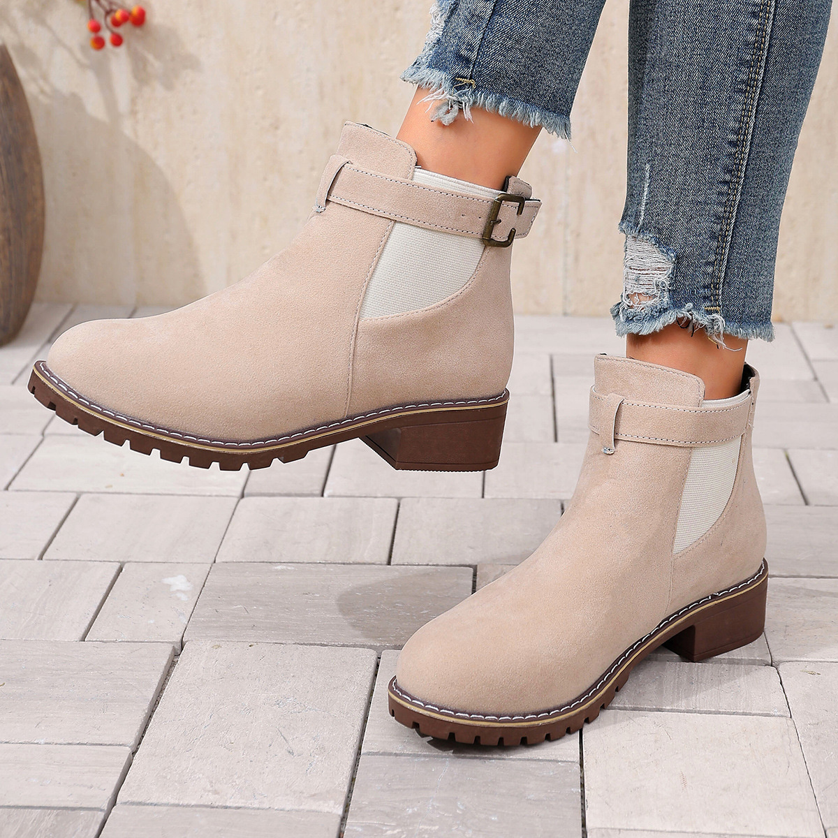 Round Toe Block Heels Boots