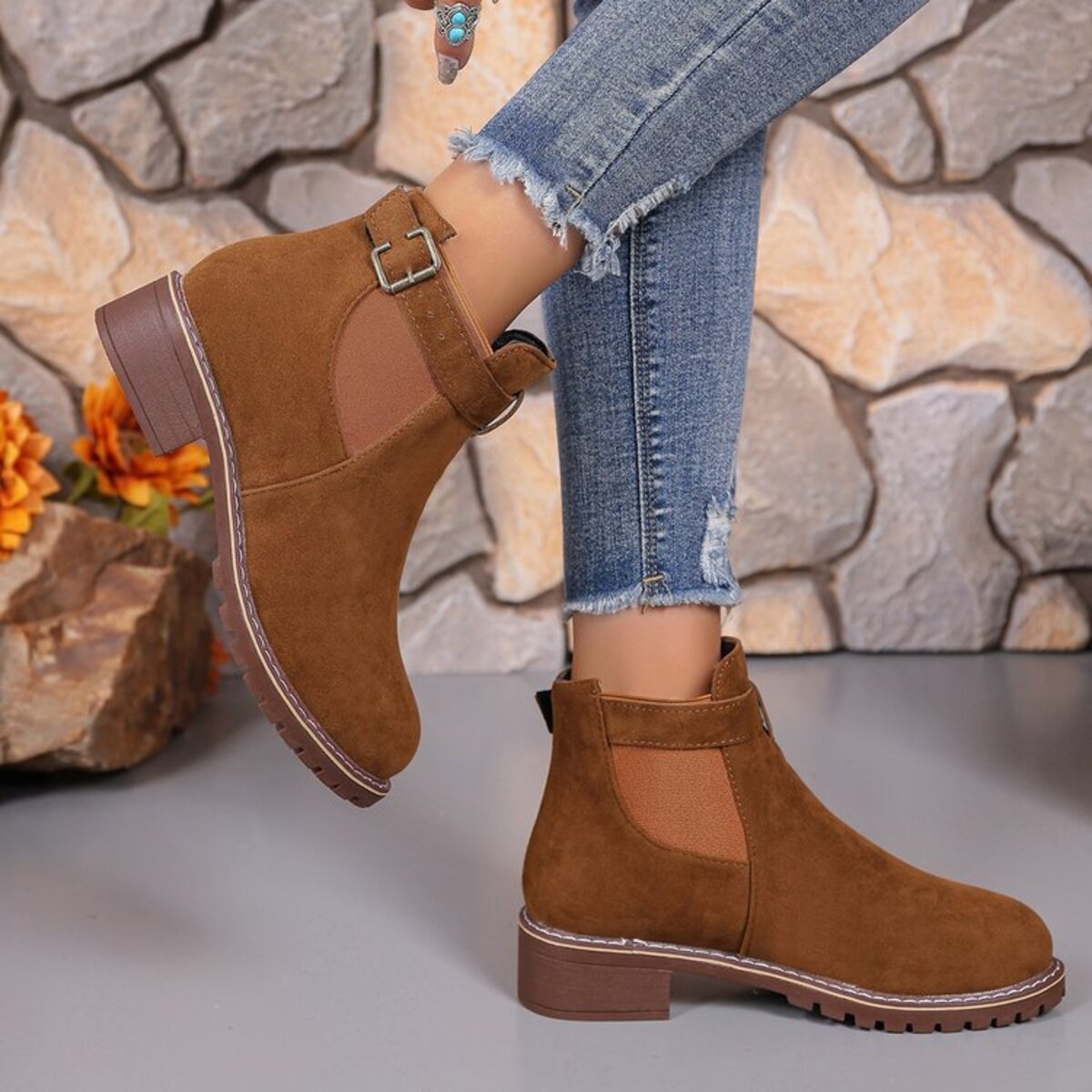 Round Toe Block Heels Boots
