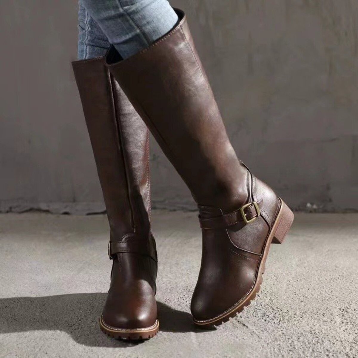 Round Toe Block Heels Boots