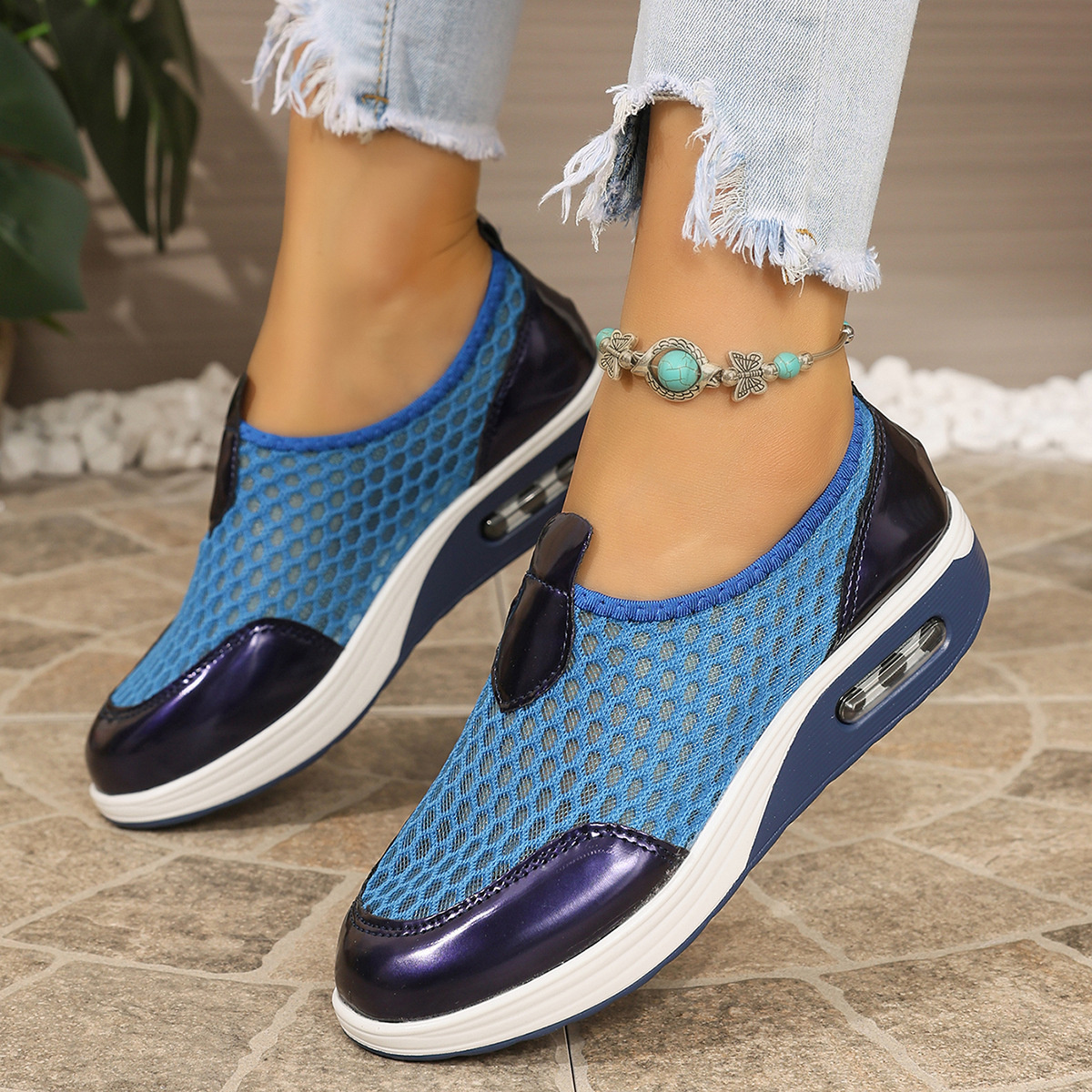 Breathable Mesh Wedge Slip-Ons