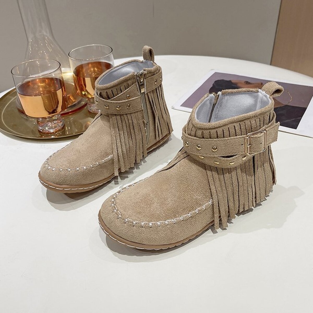 Fringe Round Toe Boots