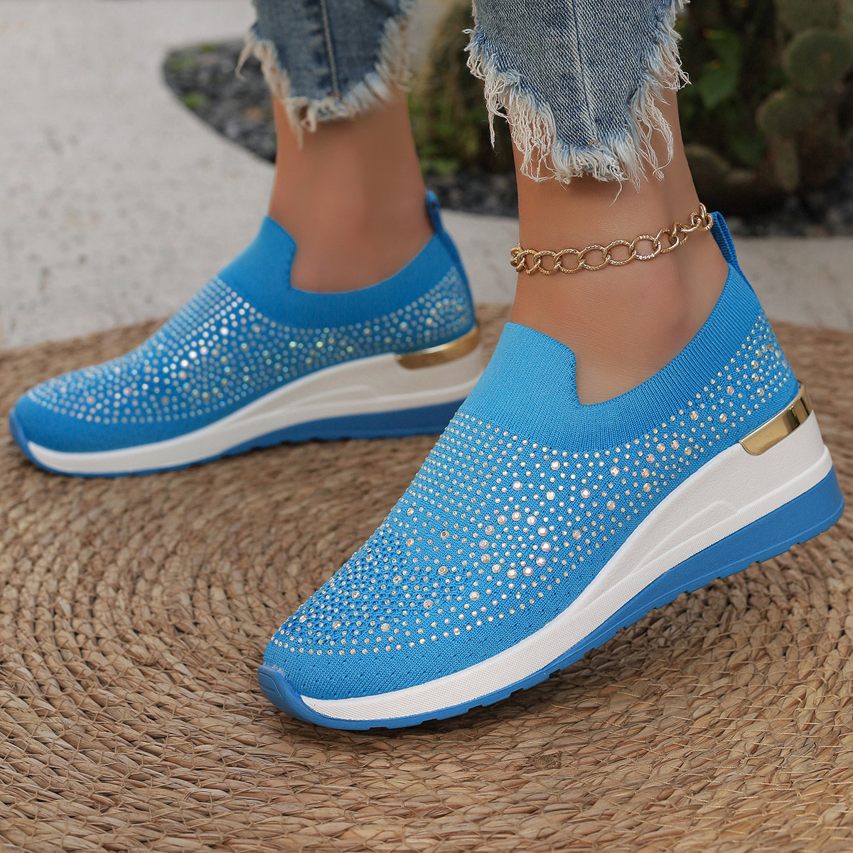Rhinestone Round Toe Slip-Ons