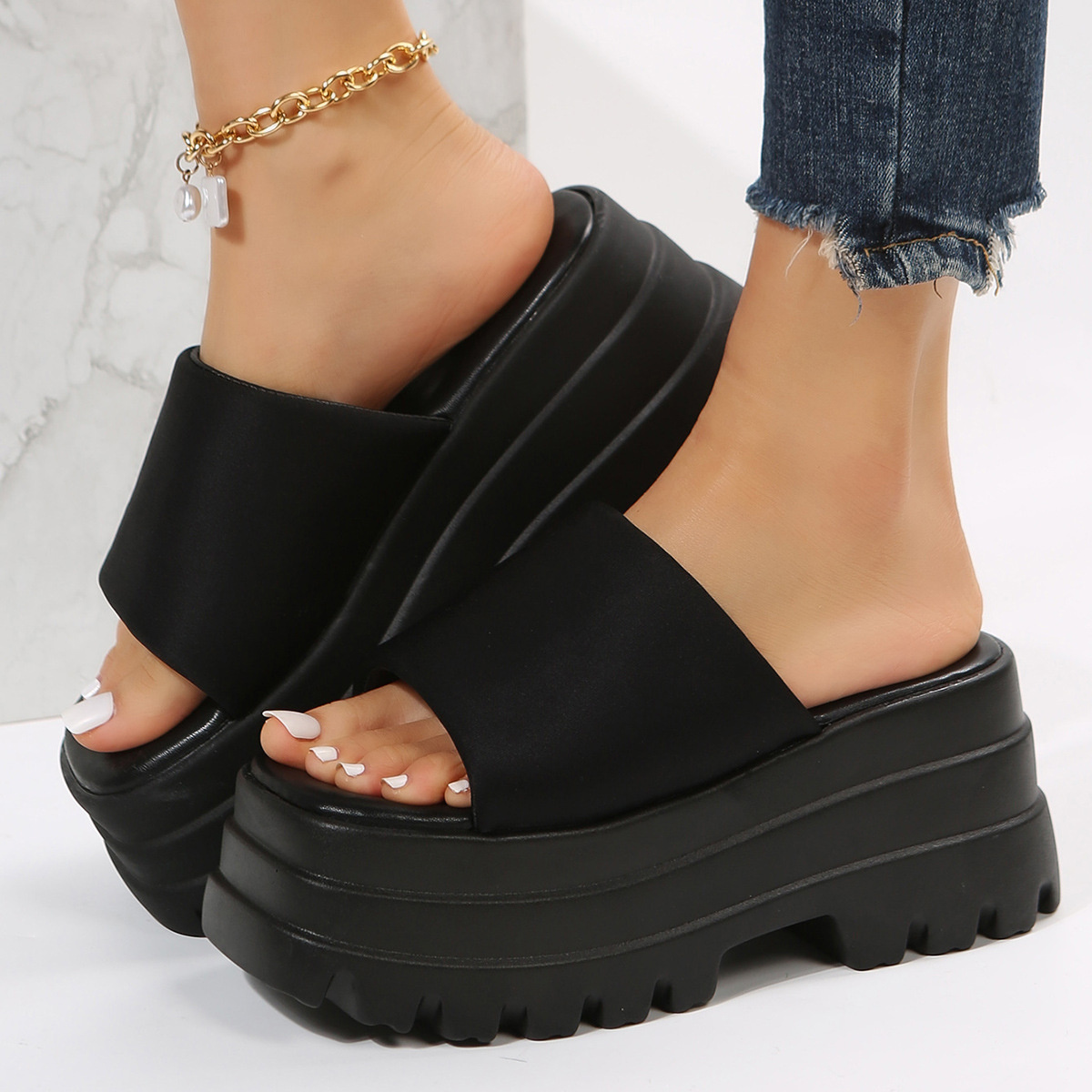 Open Toe Platform Slide Sandals