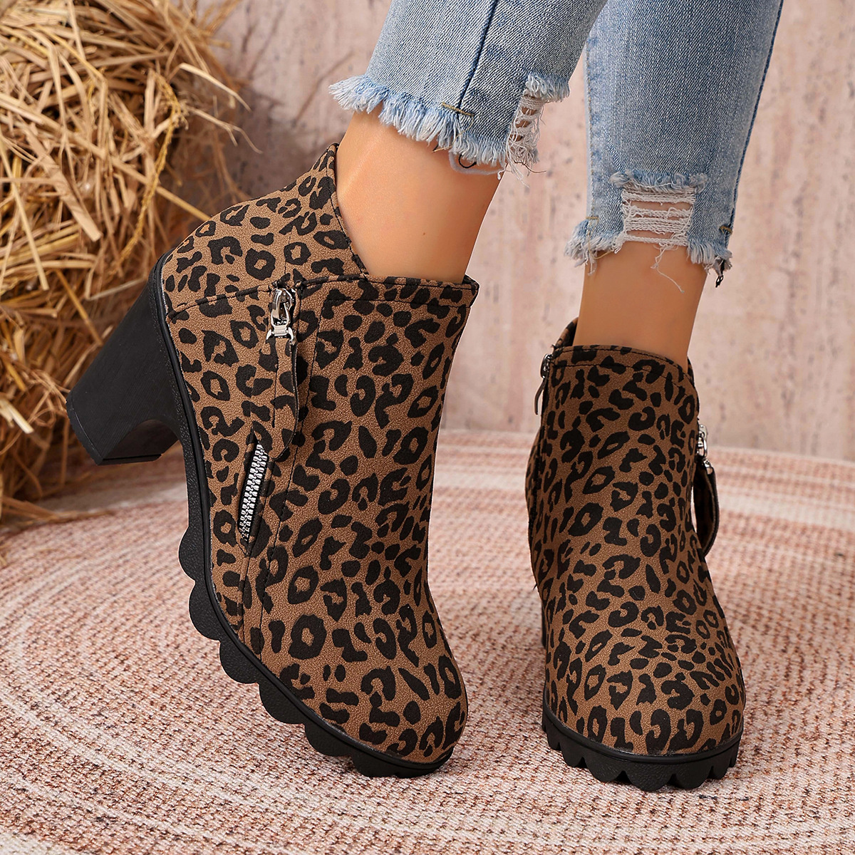 Round Toe Block Heels Boots