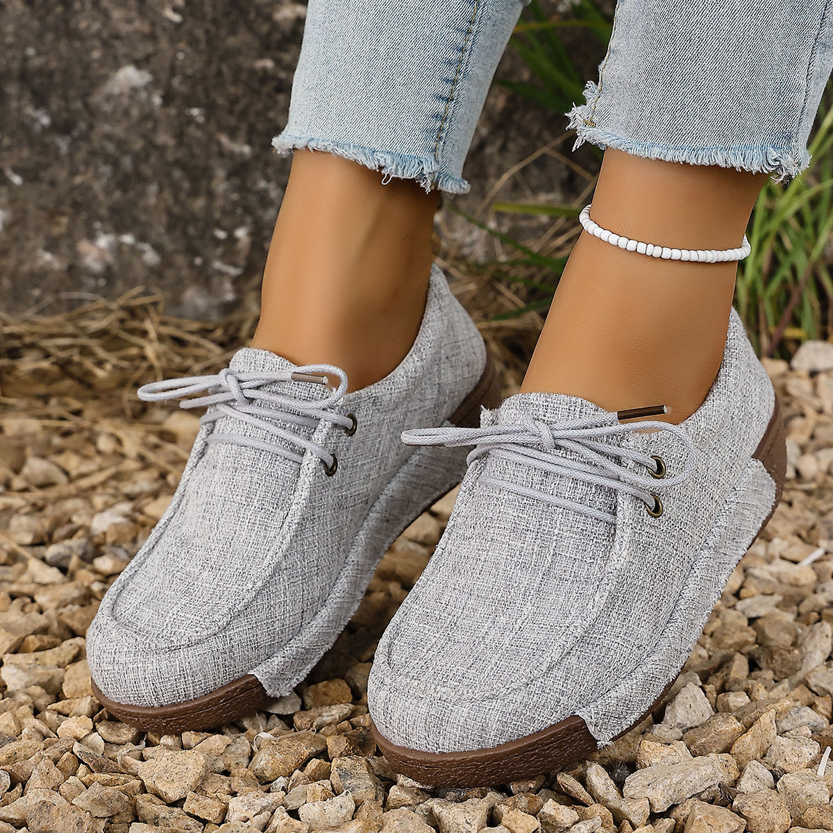 Round Toe Lace-Up Sneakers