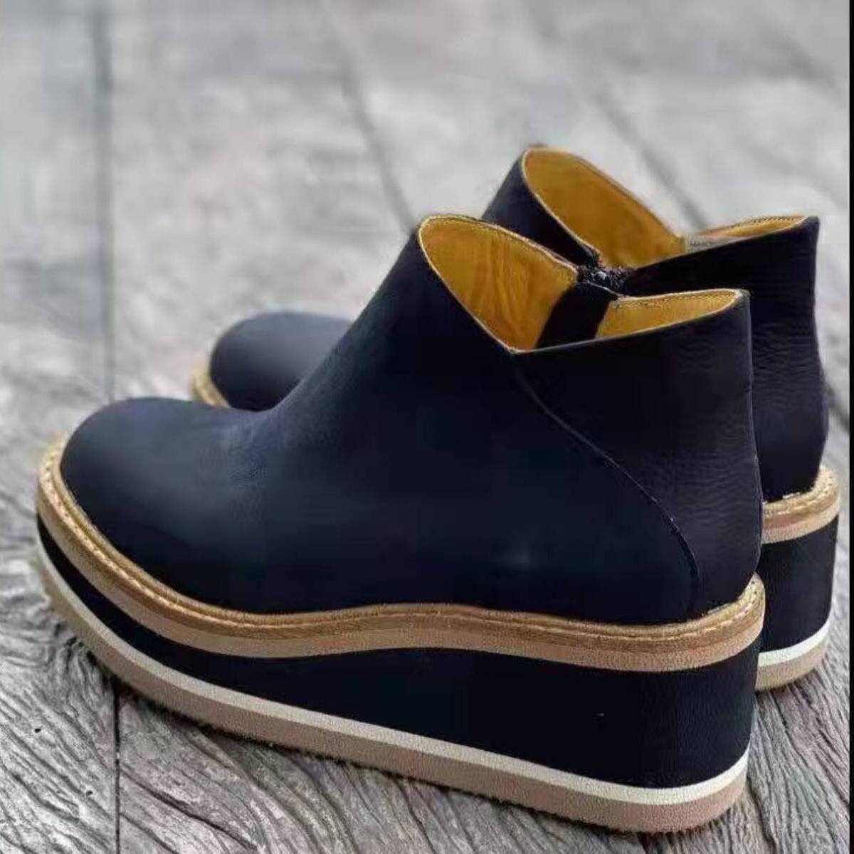 Ankle Wedge Boots with Zipper