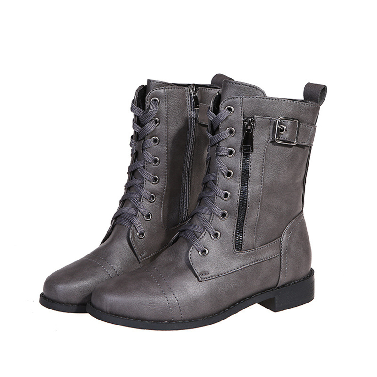 Lace-Up Ankle Boots with Zipper Detail