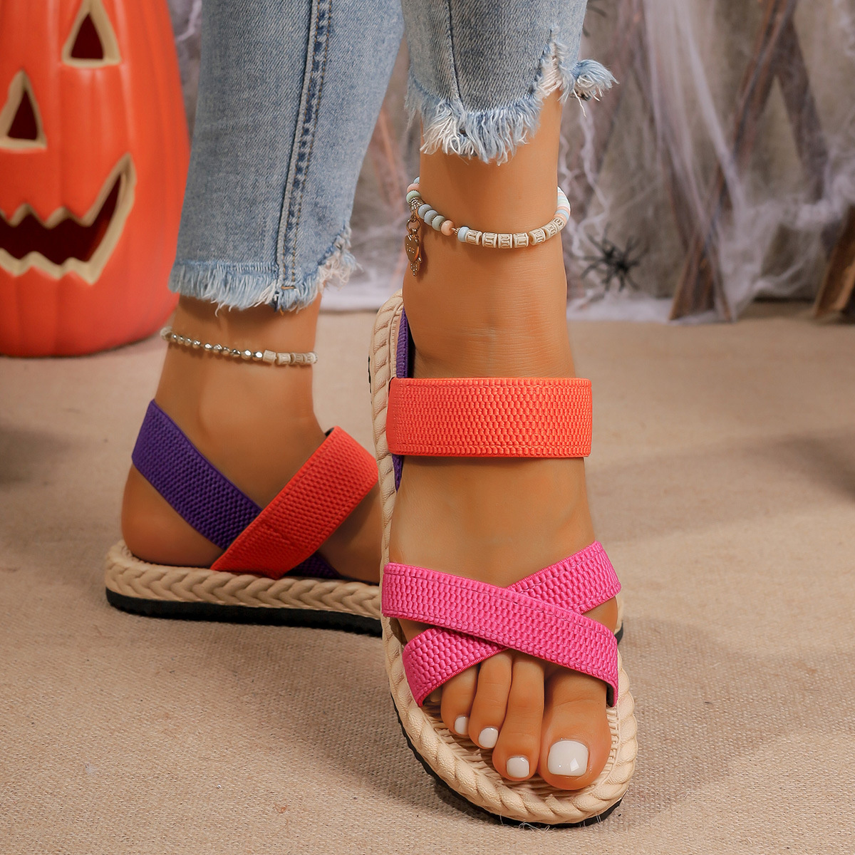 Colorful Crisscross Strap Sandals