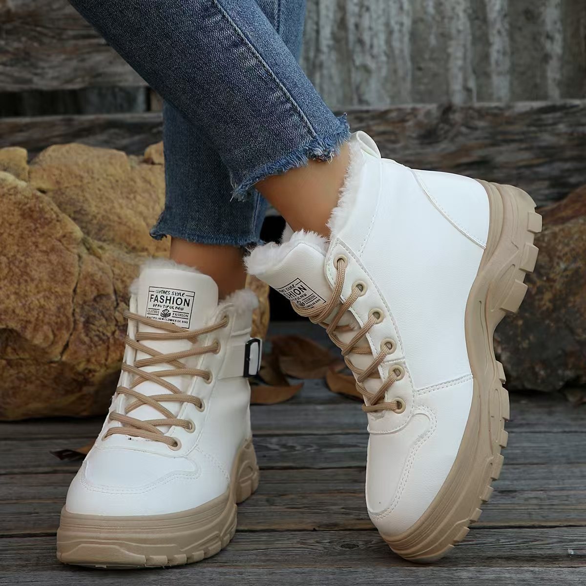 Lace-Up Ankle Boots with Buckle Detail