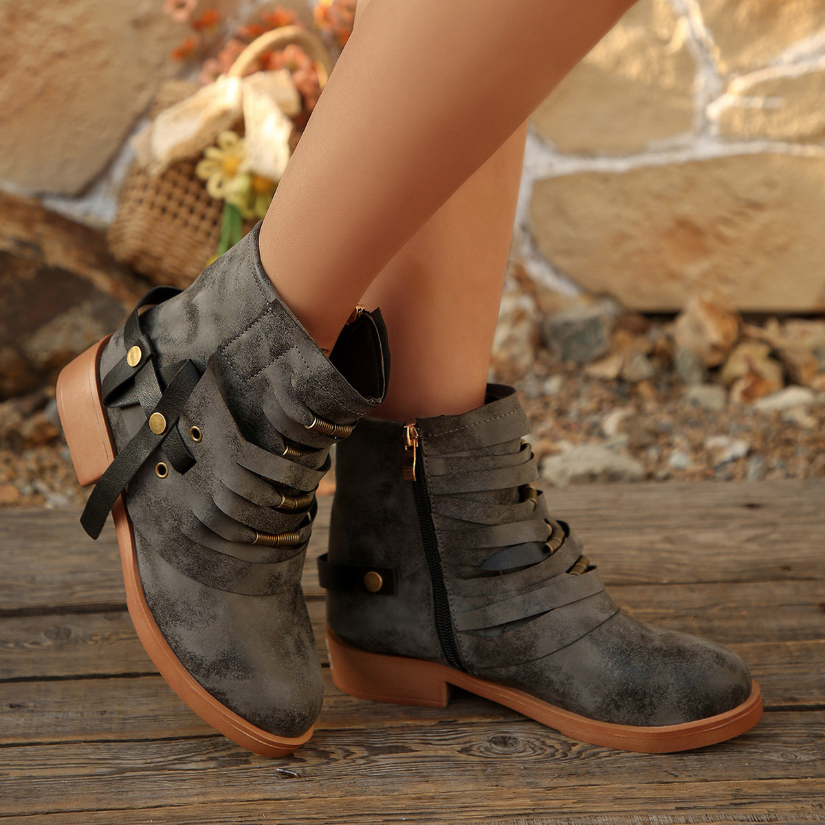 Strappy Buckle Ankle Boots