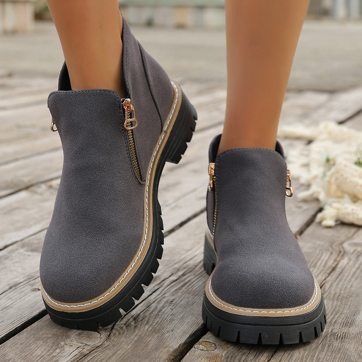 Side Zipper Ankle Boots