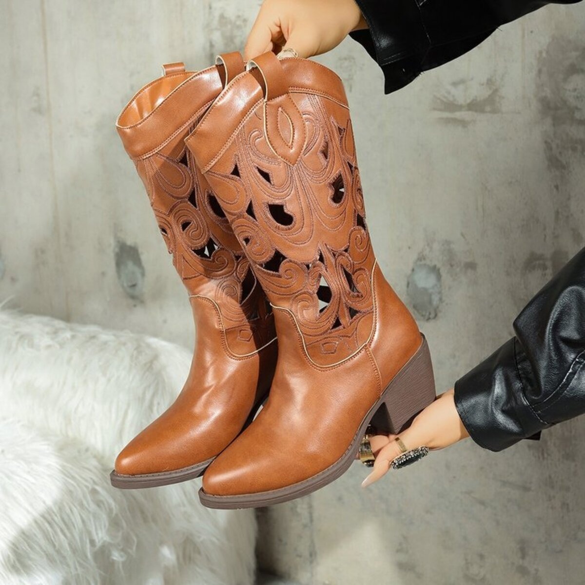 Cutout Point Toe Cowboy Boots