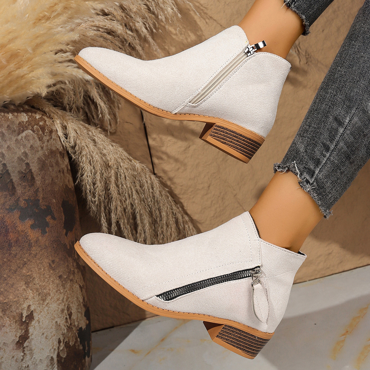 Point Toe Block Heels Boots