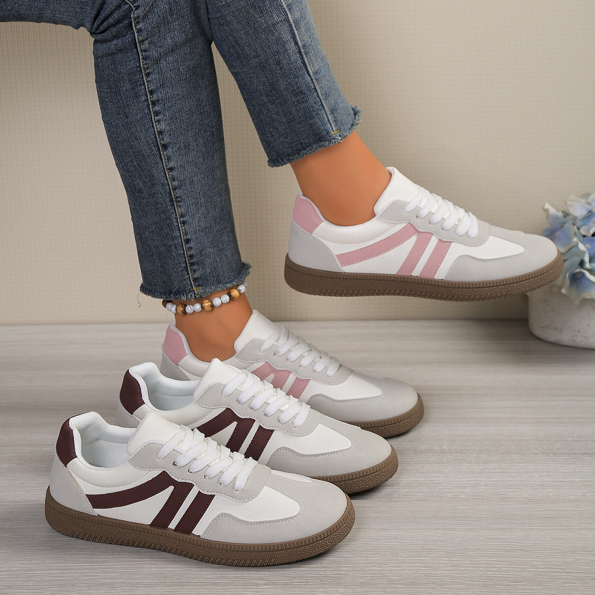 Striped Lace-Up Casual Sneakers