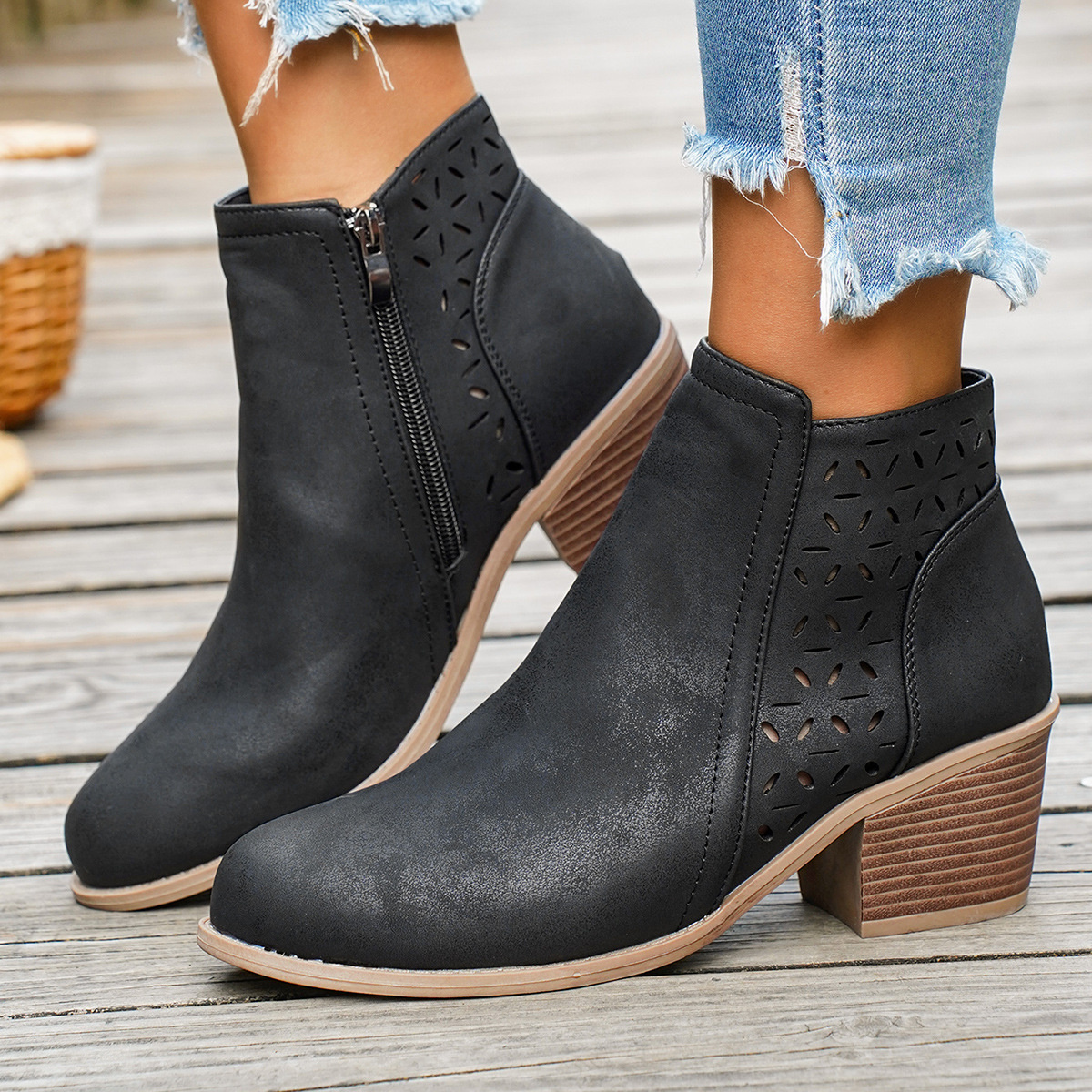 Round Toe Block Heels Boots