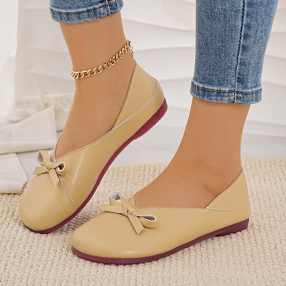 Bow Round Toe Flats Slip-Ons