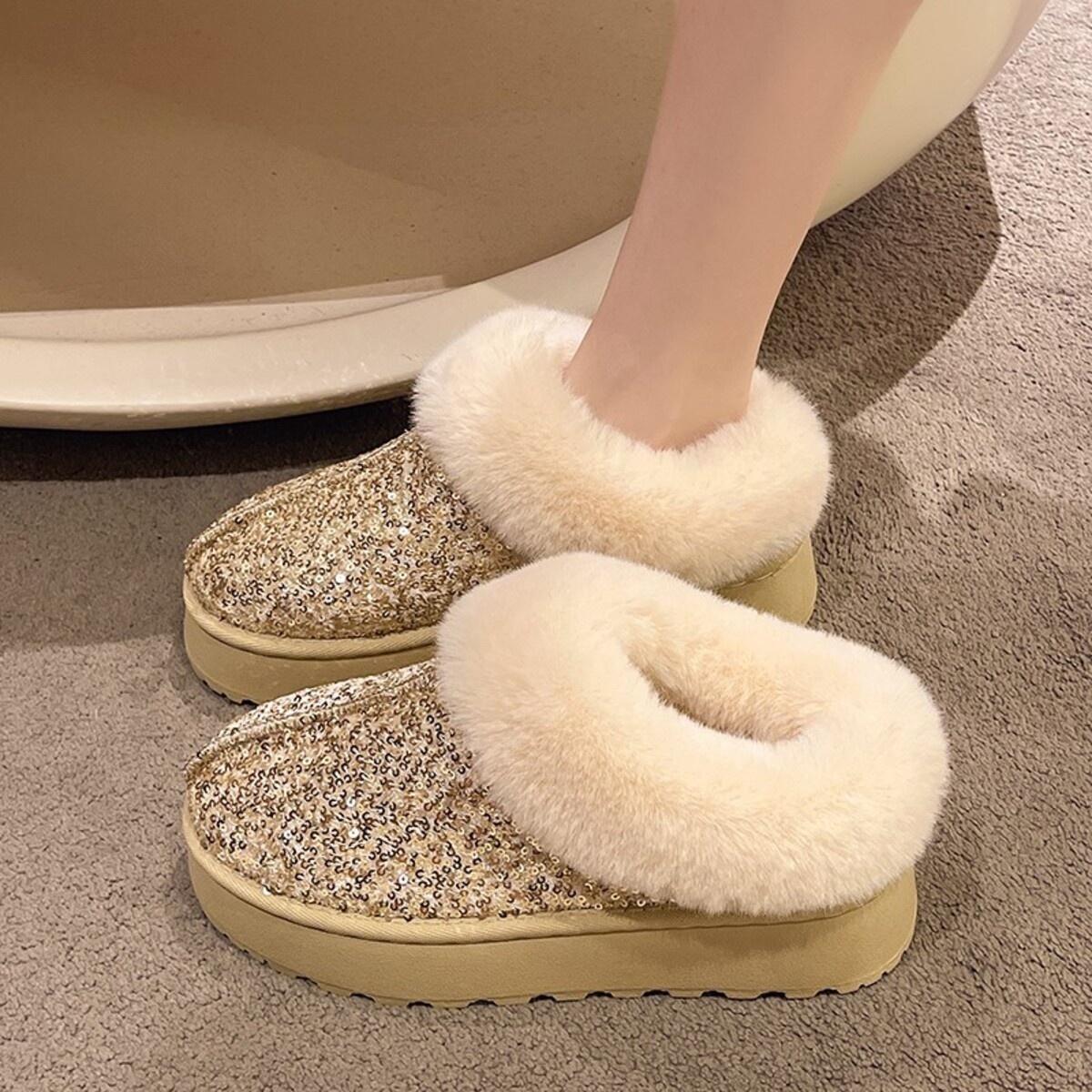 Sequin Round Toe Platform Boots