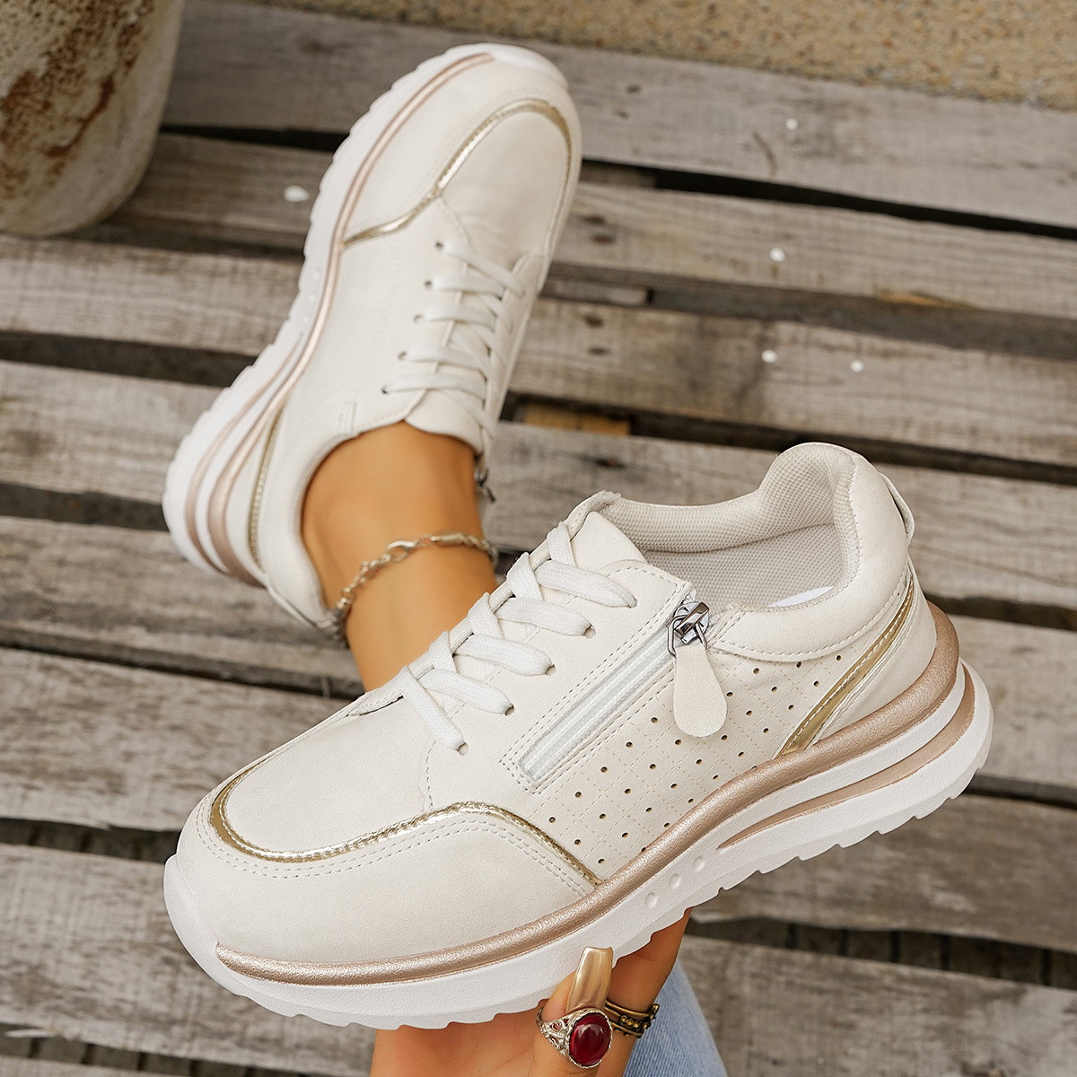 Round Toe Lace Up Sneakers