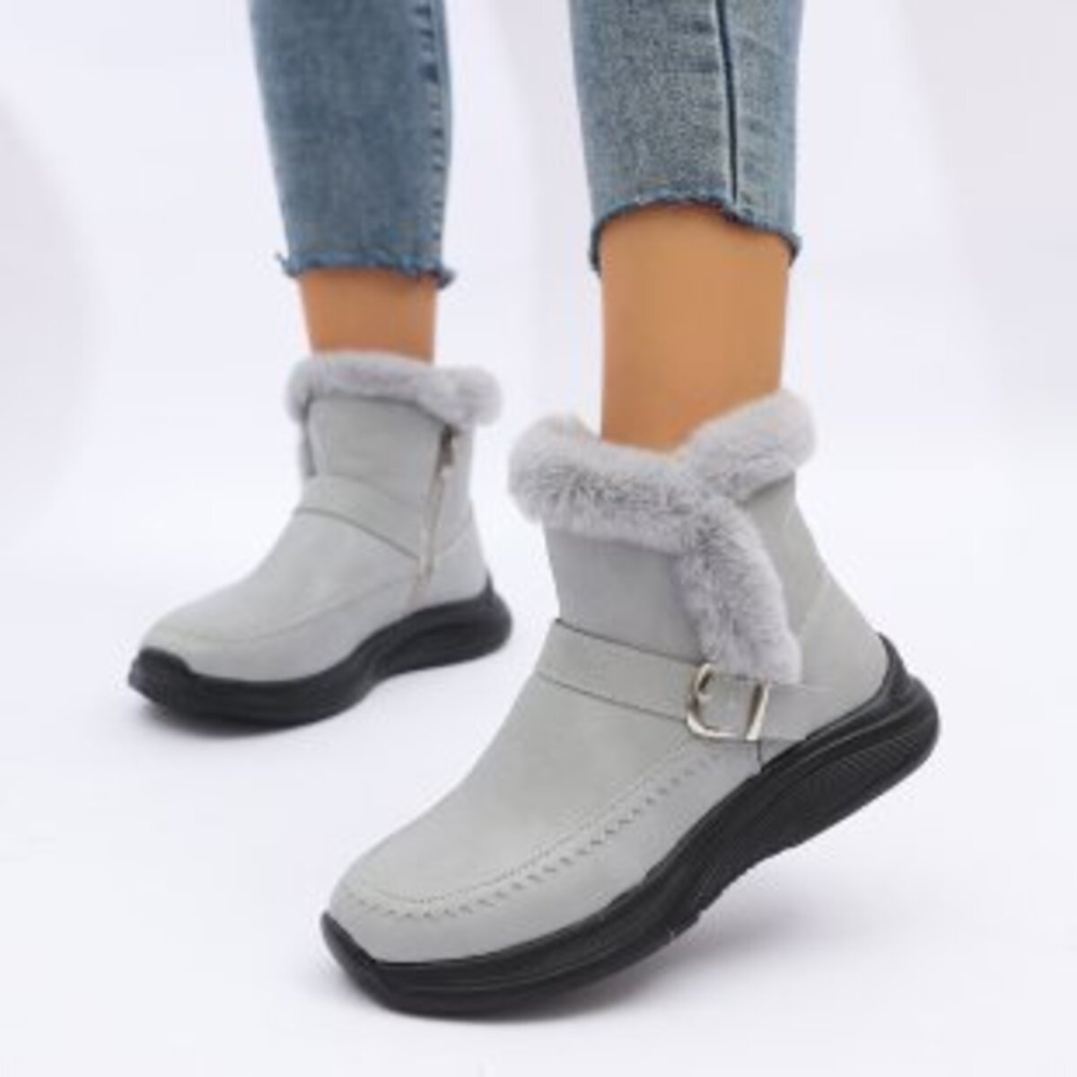 Faux Fur Buckle Boots