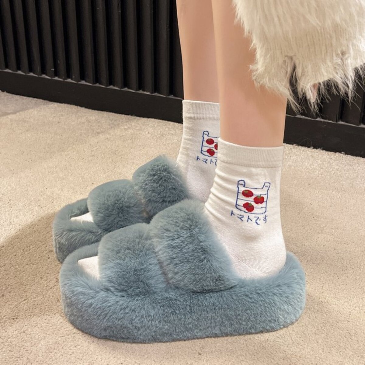 Fuzzy Open Toe Slippers