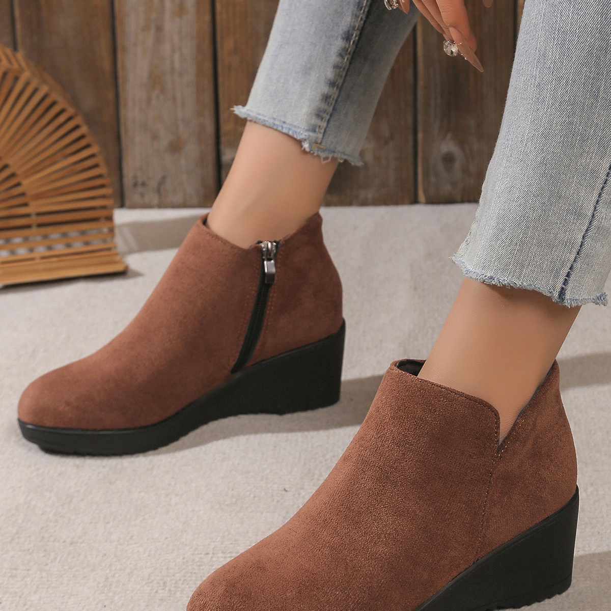 Round Toe Wedge Ankle Boots