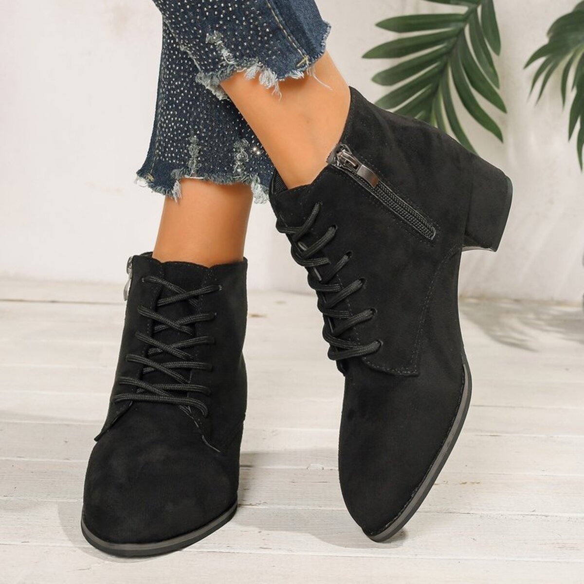 Lace-Up Block Heel Boots