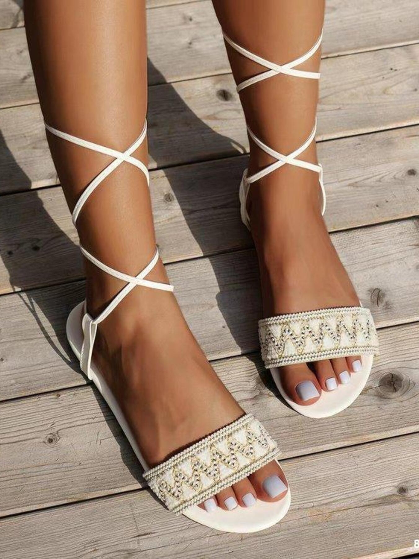Lace-Up Ankle Strap Flat Sandals