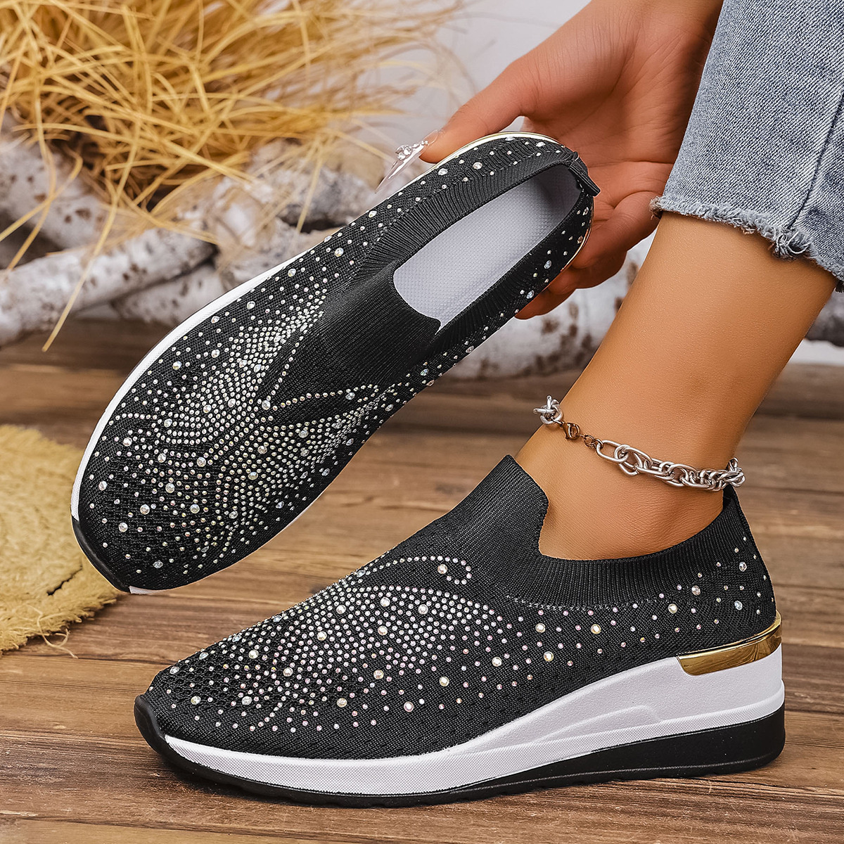 Rhinestone Wedge Sneakers