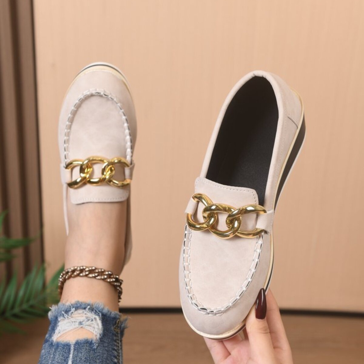 Round Toe Wedge Slip-Ons