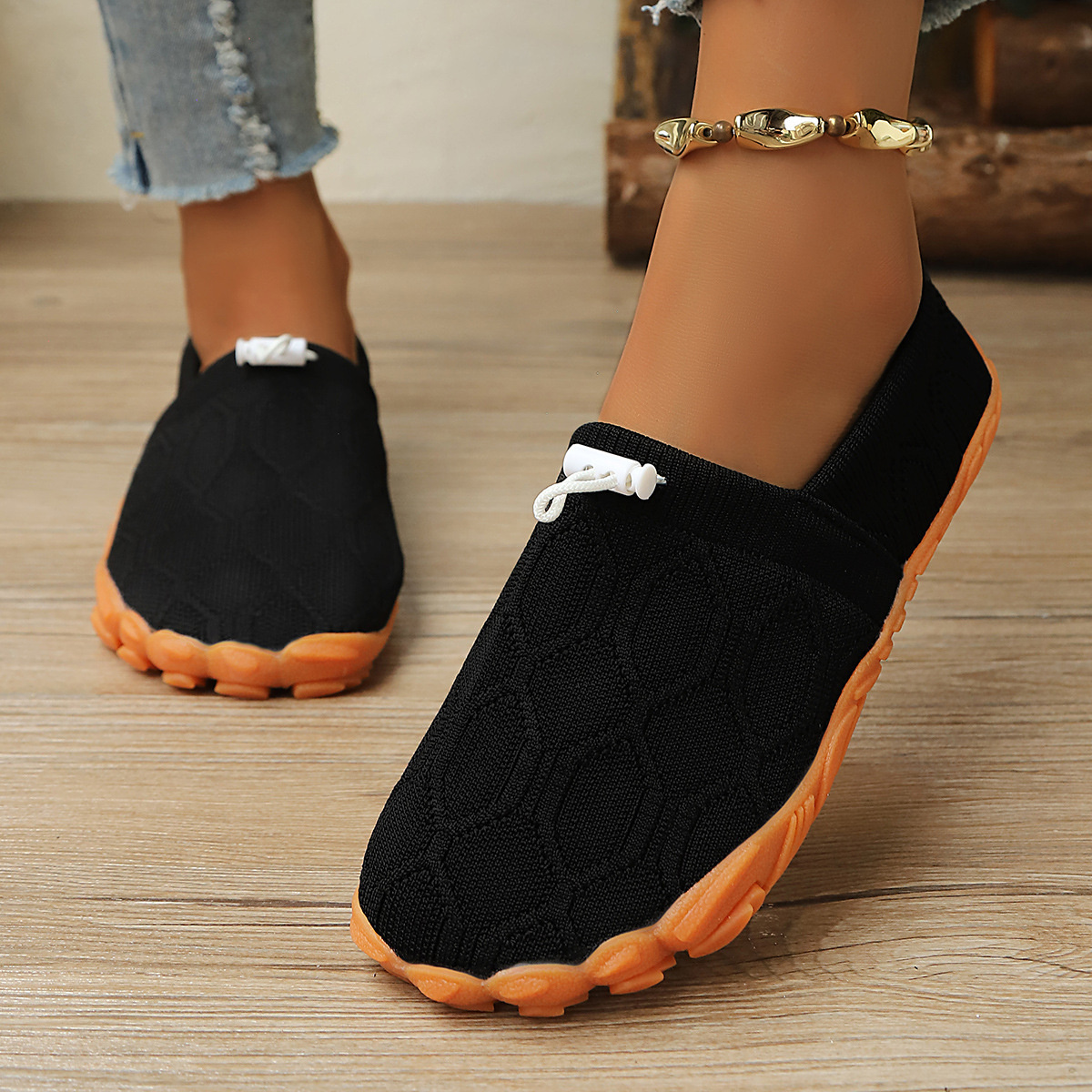 Round Toe Drawstring Slip-Ons