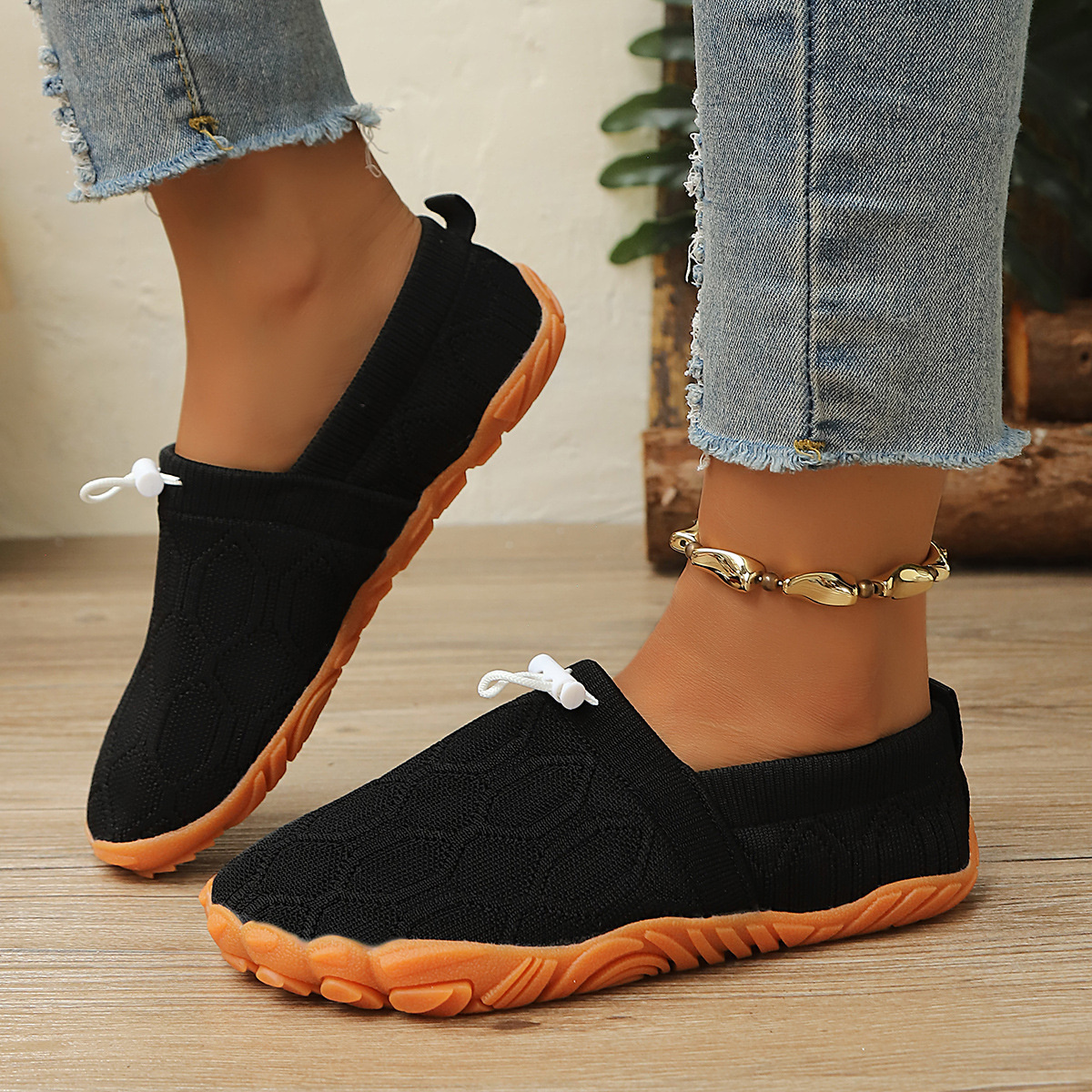 Round Toe Drawstring Slip-Ons