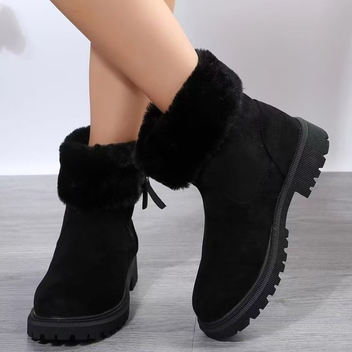 Faux Fur Lined Side-Zip Chunky Platform Ankle Boots