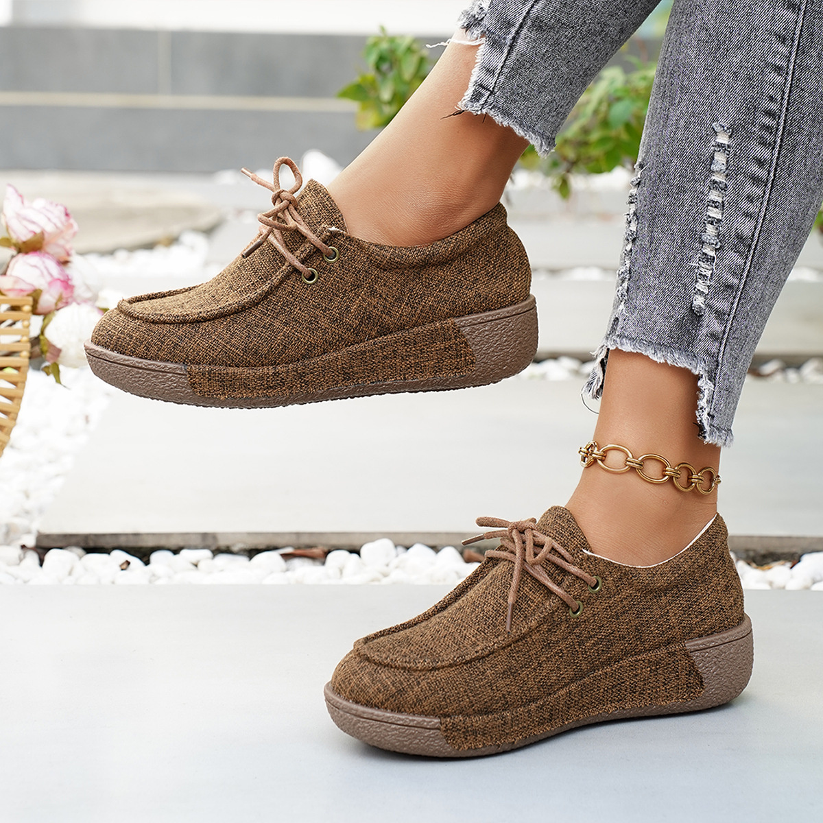 Round Toe Lace-Up Sneakers