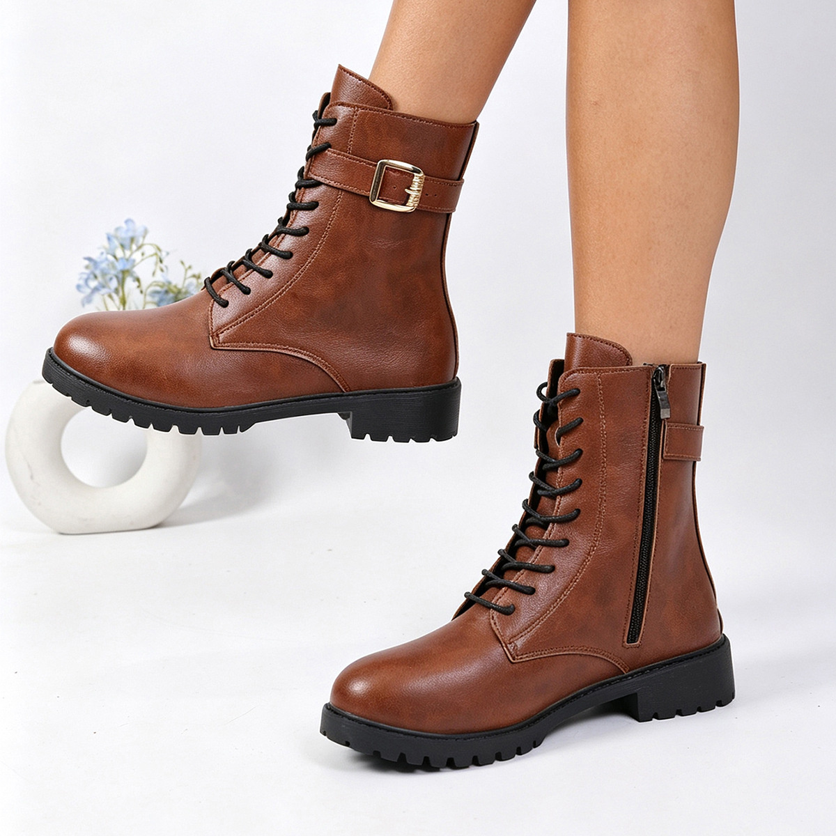 Round Toe Lace Up Boots