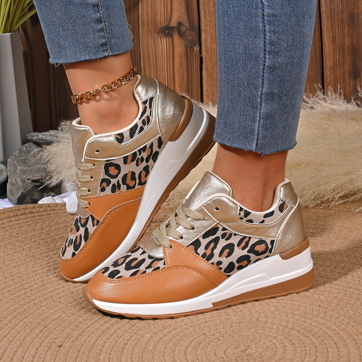 Leopard Lace Up Sneakers