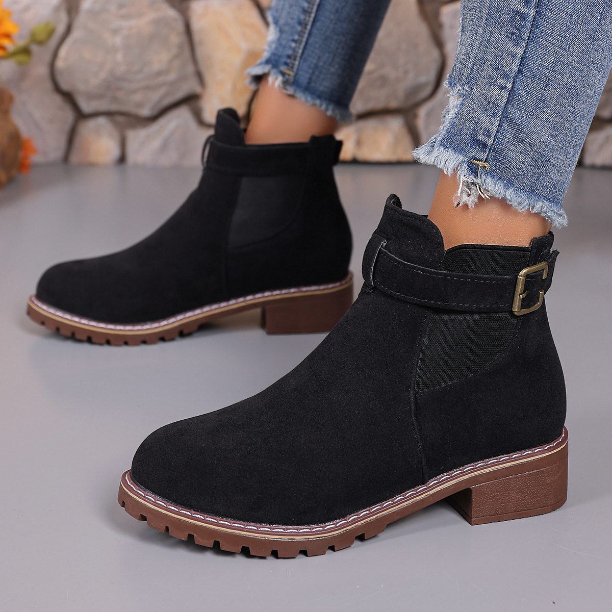 Round Toe Block Heels Boots