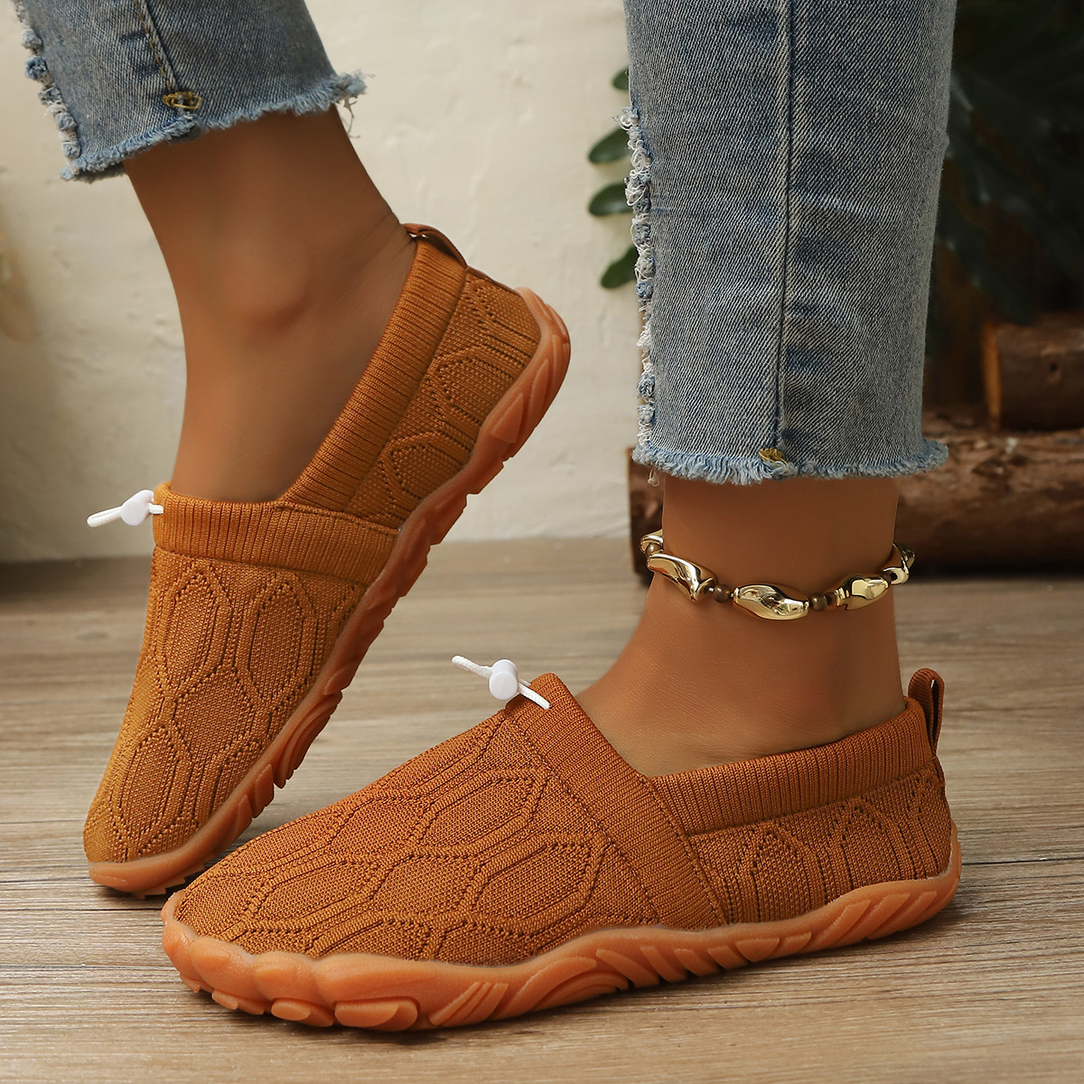 Round Toe Drawstring Slip-Ons