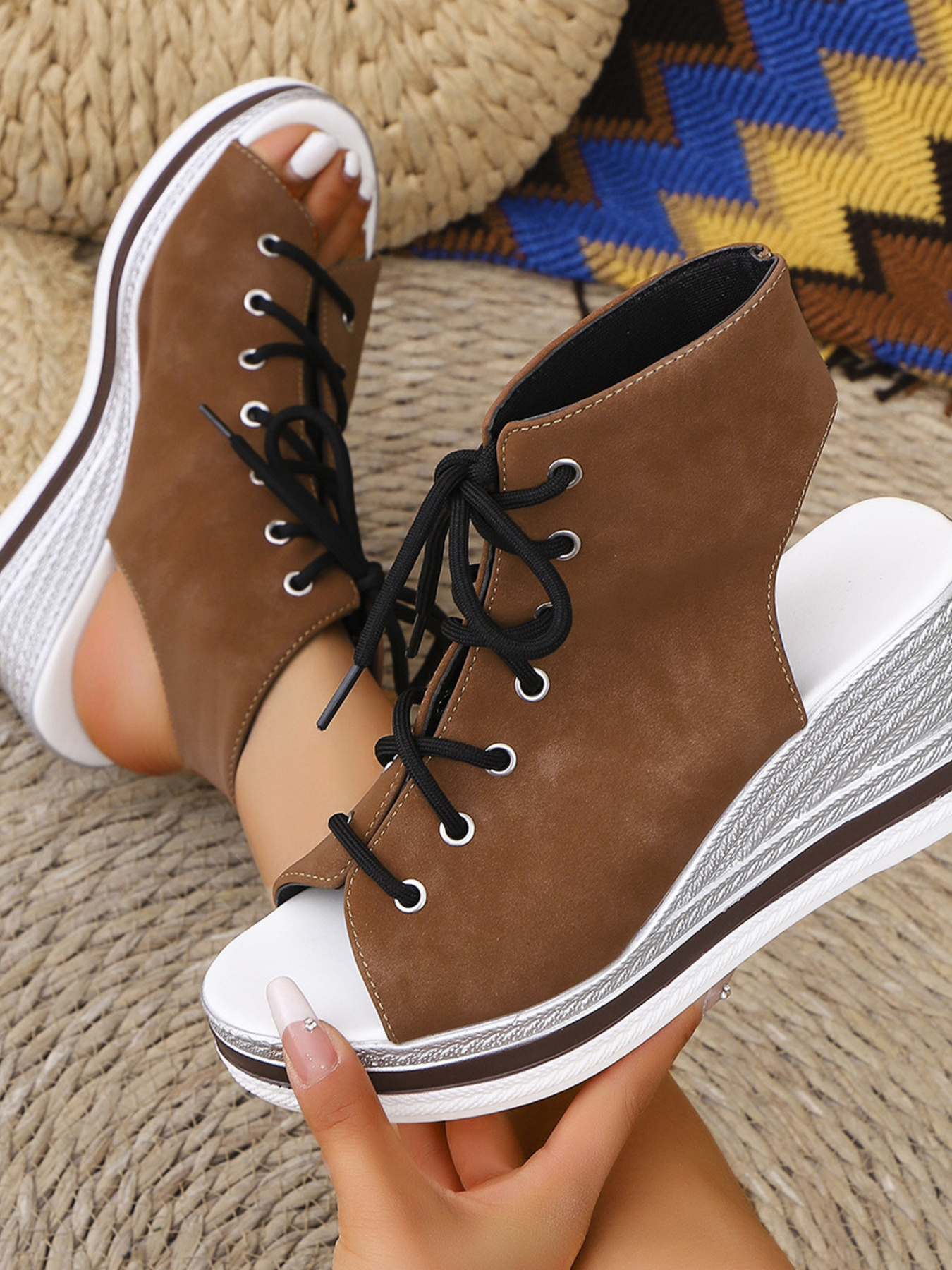 Lace Up Open Toe Wedge Sandals