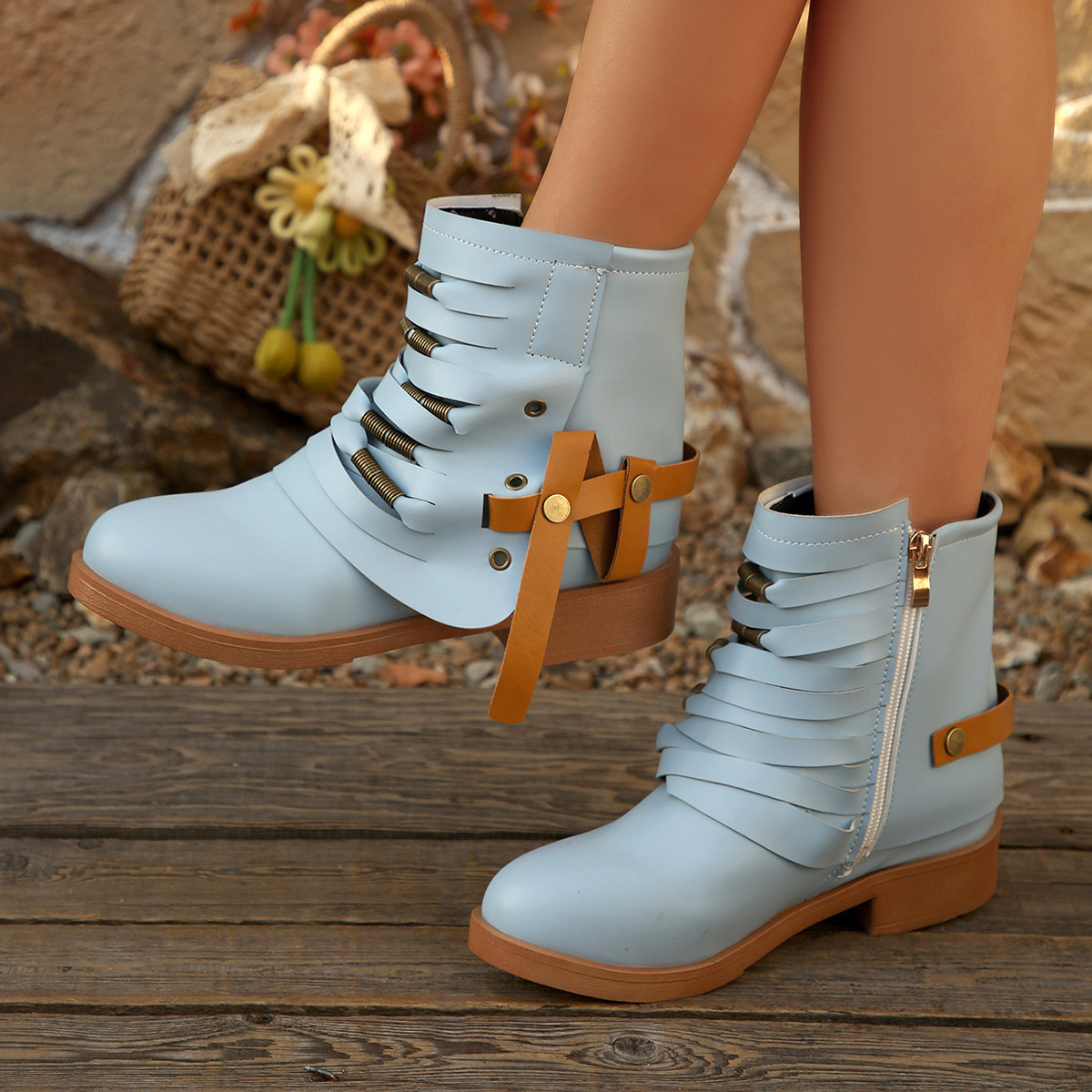Strappy Buckle Ankle Boots