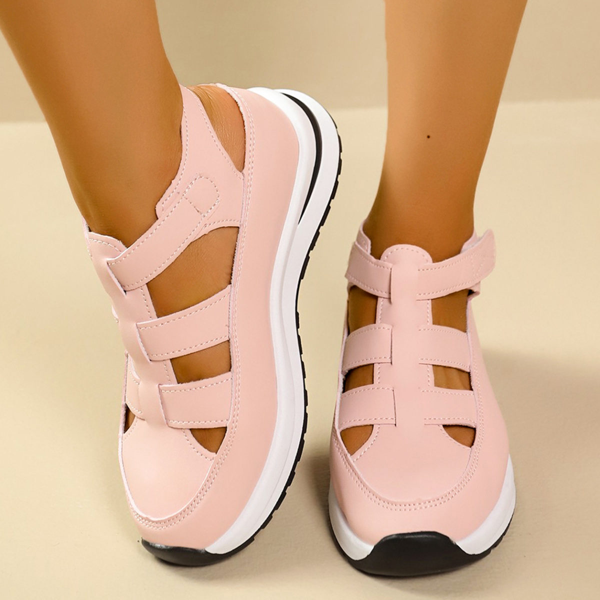 Cutout Round Toe Platform Sandals
