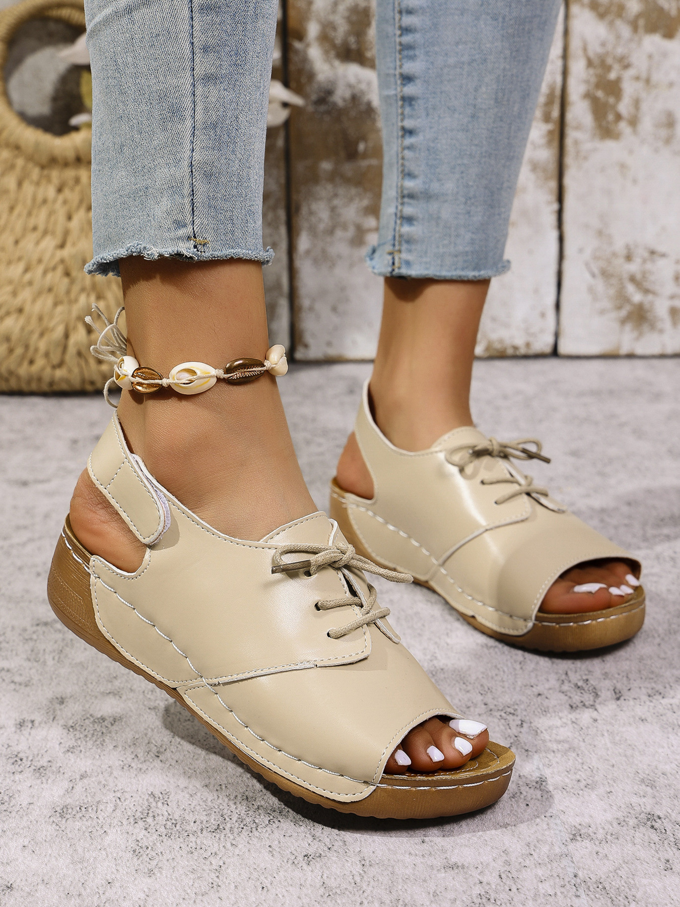 Casual Peep Toe Lace-up Comfort Sandals