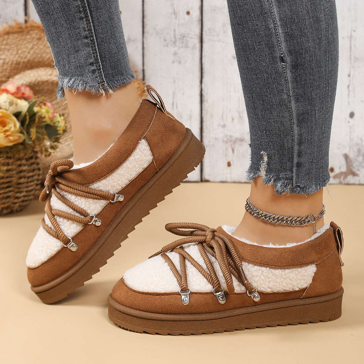 Lace Up Round Toe Platform Ankle Boots