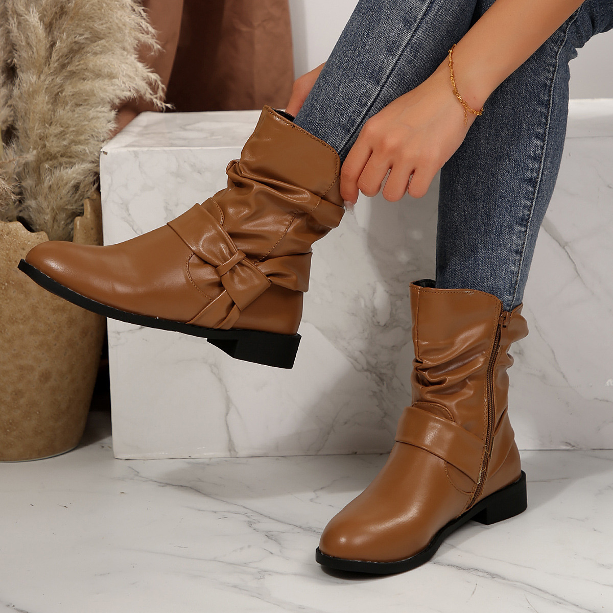 Round Toe Low Heel Boots