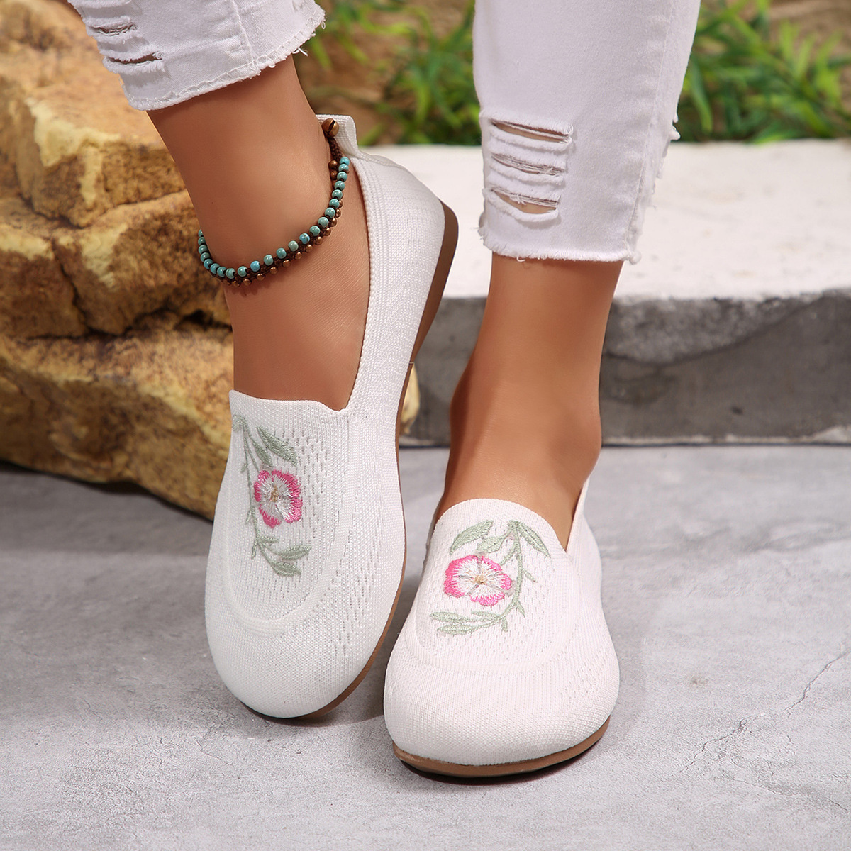 Embroidered Mesh Slip-Ons