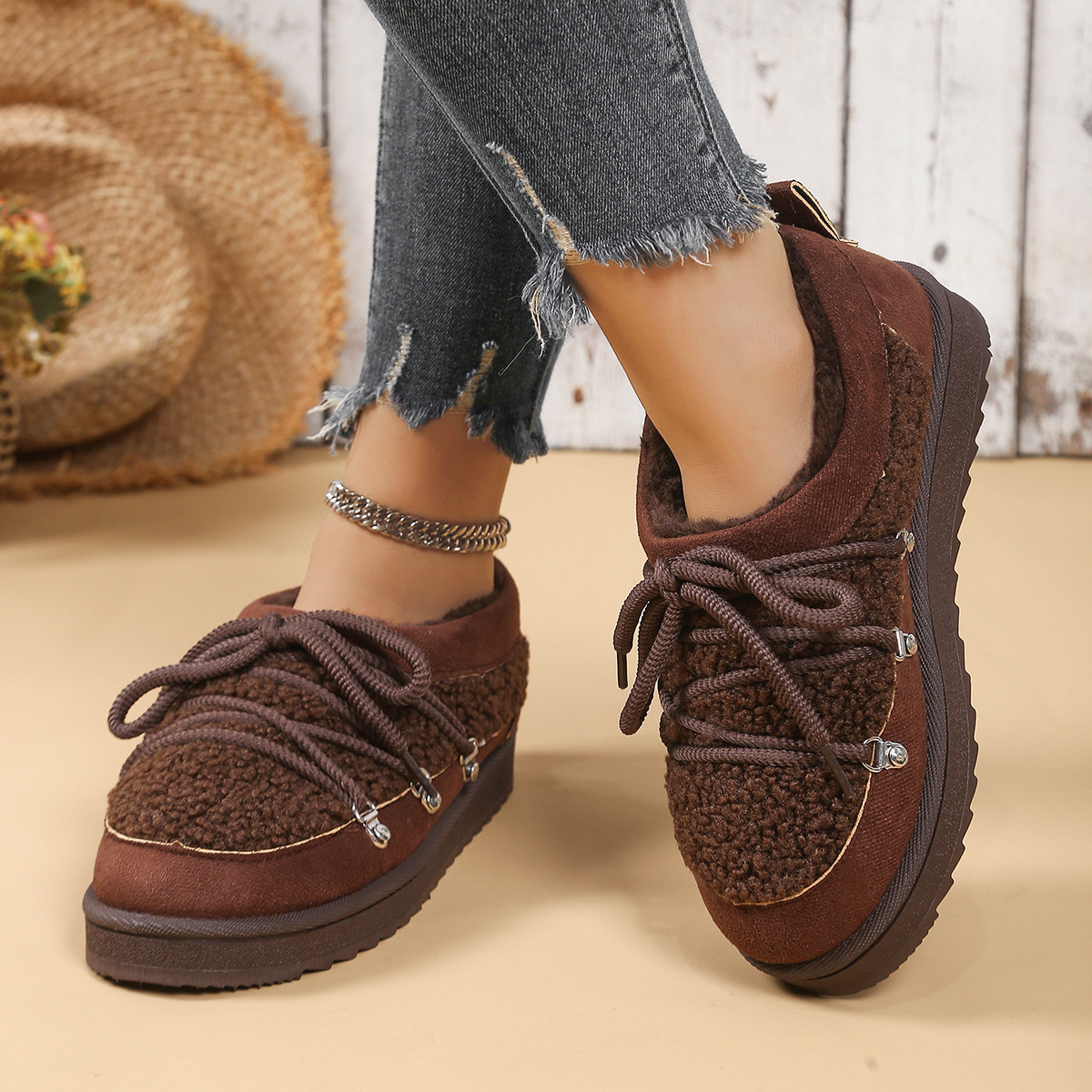 Lace Up Round Toe Platform Ankle Boots