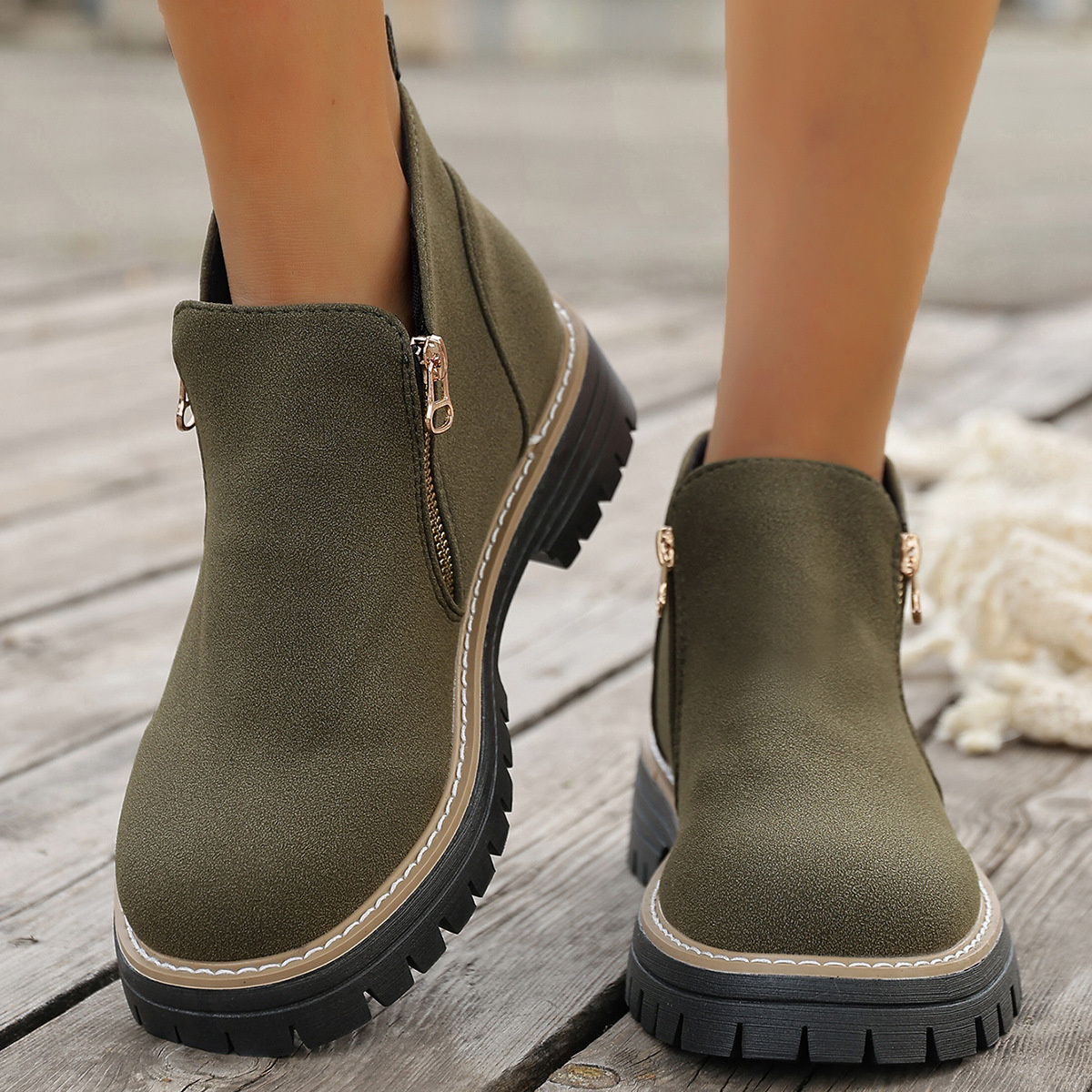Side Zipper Ankle Boots